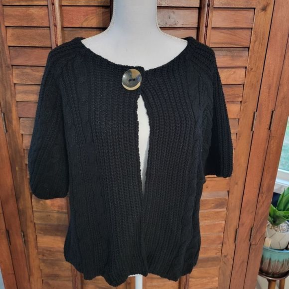 Sydney Easton women's Chunky knit cardigan size 1X black half sleeve‎